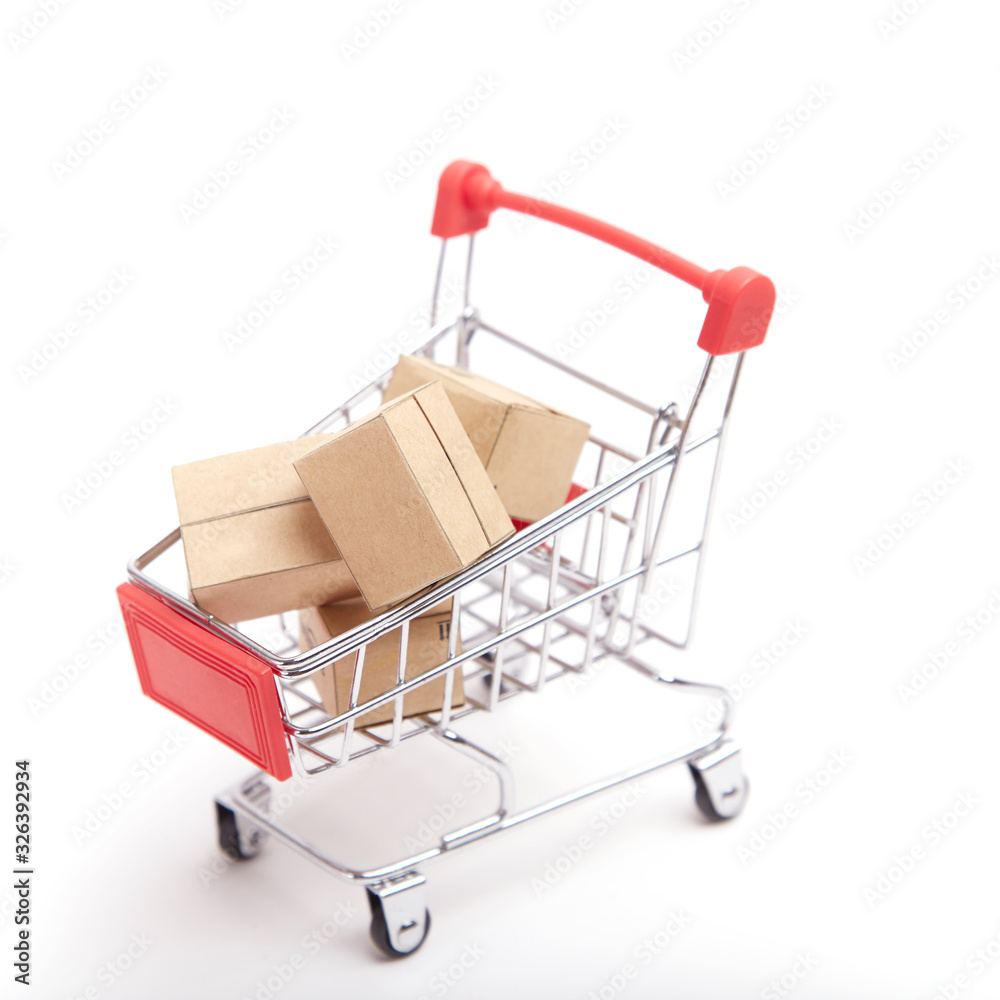 Small shopping cart and express box on the dollar