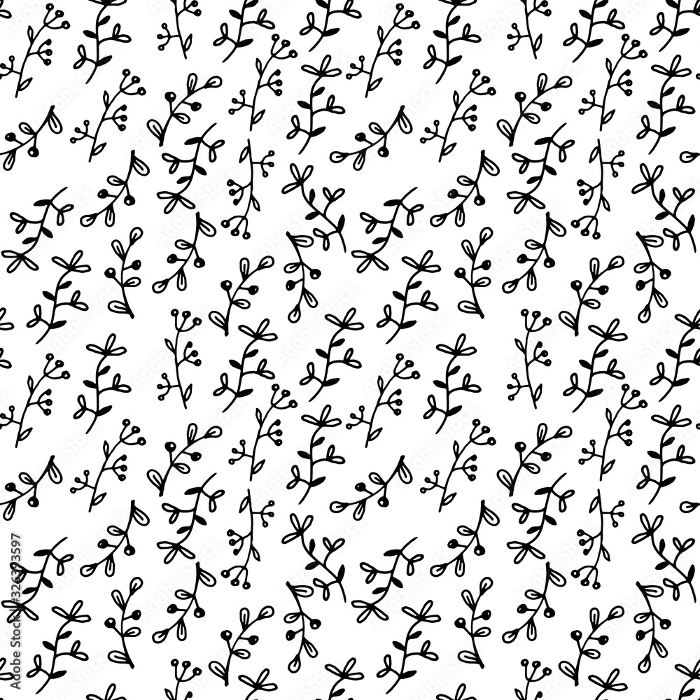 Hand drawn Floral seamless pattern. simple doodle branch
