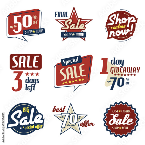 Vector set of American style Sale Signboards and badges