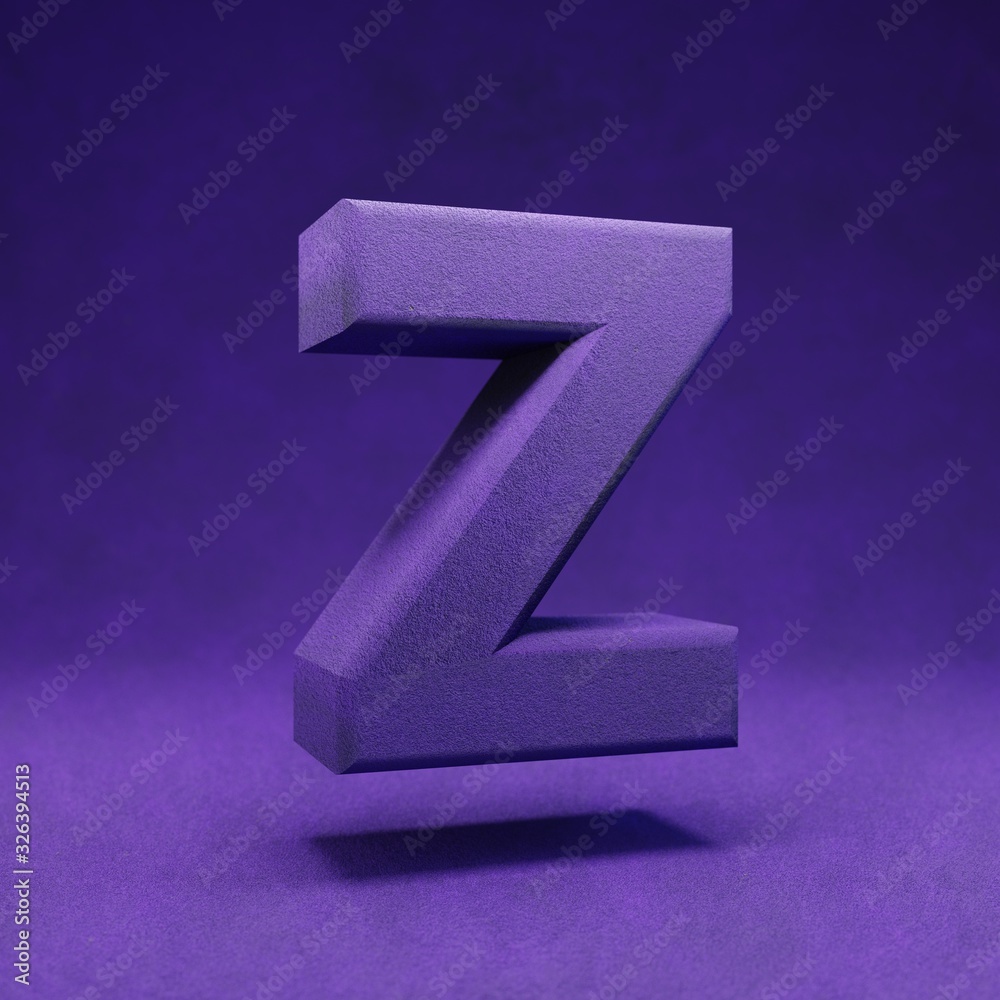 Violet velvet letter Z uppercase. Indigo color font character. Violet velvet letter Z uppercase. Indigo color font character.