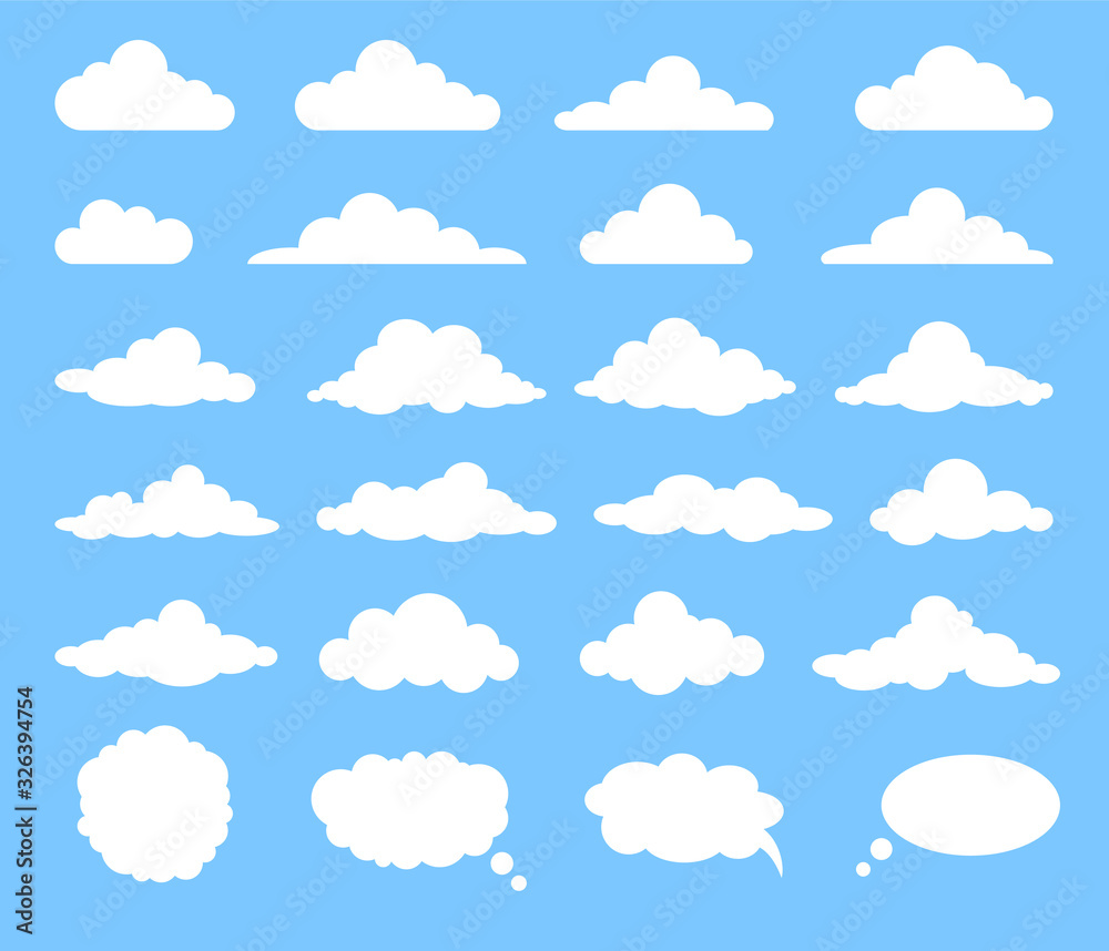 Set of cartoon clouds, isolated on blue background. Vector illustration. Set of cartoon clouds, isolated on blue background. Vector illustration.