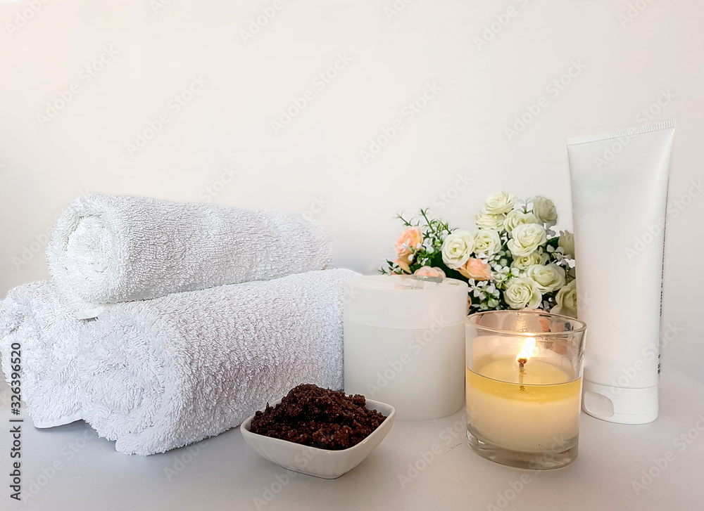 Relaxing pampering in a spa salon on a white background.