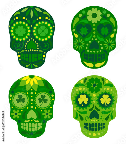vector collection of mexican sugar skulls for st. Patrick's day