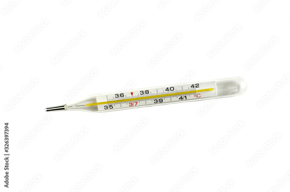 glass mercury thermometer on a white background close up of isolate glass mercury thermometer on a white background close up of isolate