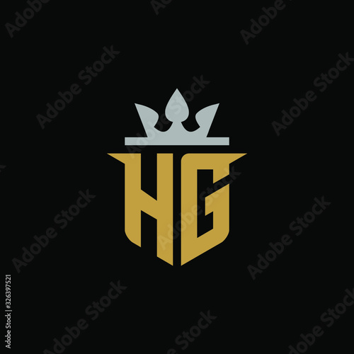 	 Initial Letter HG with Shield King Logo Design	