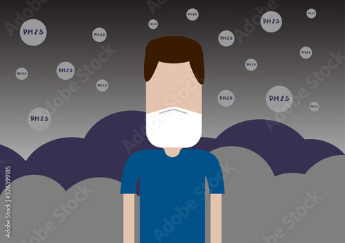 Vector of A Man Wearing a Protective Mask to Protect Smog and PM2.5 Pollution