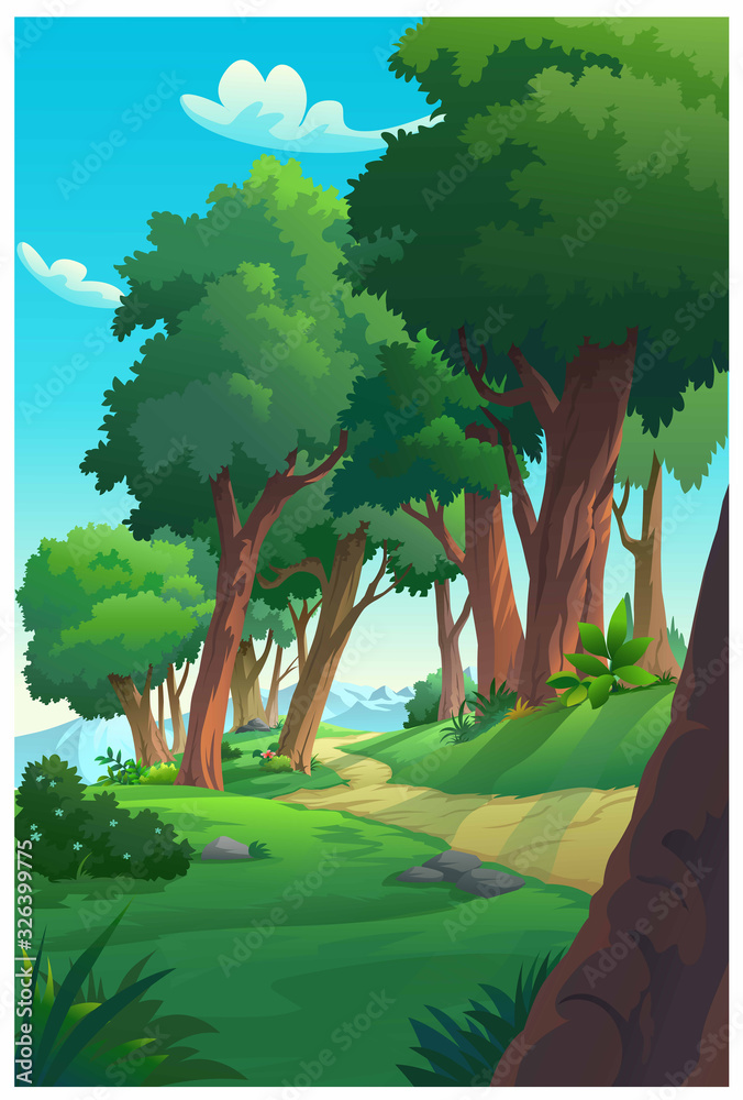 Vector illustration of a tree and graphic of jungle.