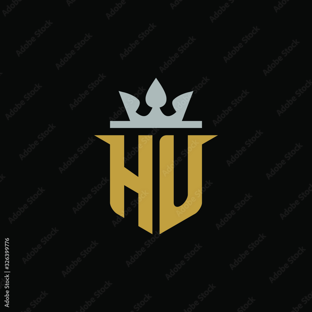 Initial Letter HU with Shield King Logo Design Initial Letter HU with Shield King Logo Design