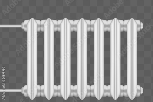 Vintage Metal Heating radiator. Central heating system equipment. Water and steam model for wall. Vector Illustration isolated on transparent background
