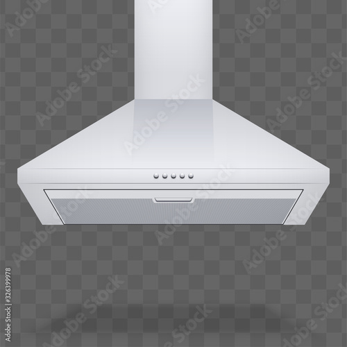 Kitchen range hood. Front view of chimney cooker hoods. Domestic equipment. Editable Vector illustration Isolated on transparent background.