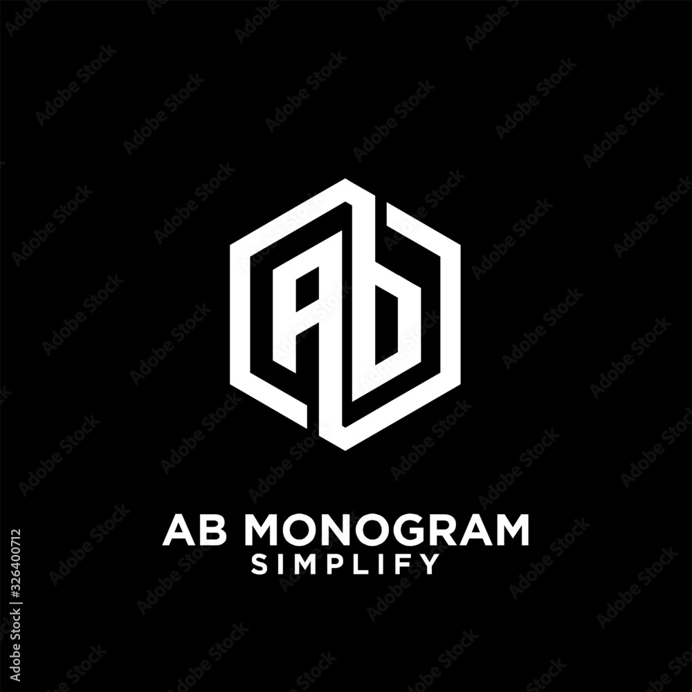 ab, ba, a b initial monogram hexagon letter white logo design with ...