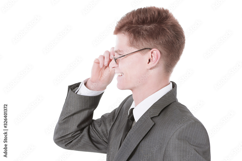 side view. successful young businessman.isolated on a white side view. successful young businessman.isolated on a white