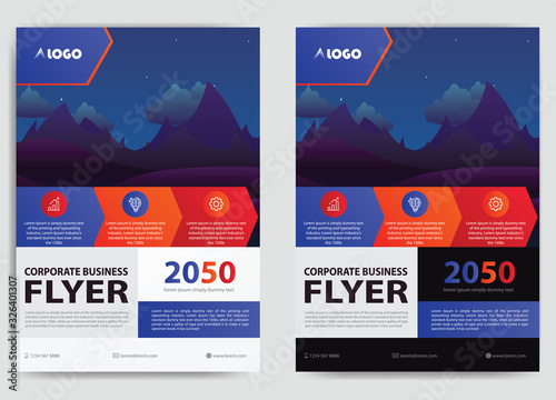 blue orange red flyer, vector cover poster brochure template design