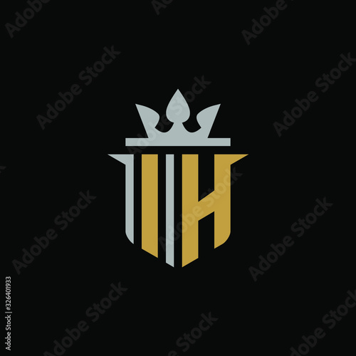 	 Initial Letter IH with Shield King Logo Design	 photo