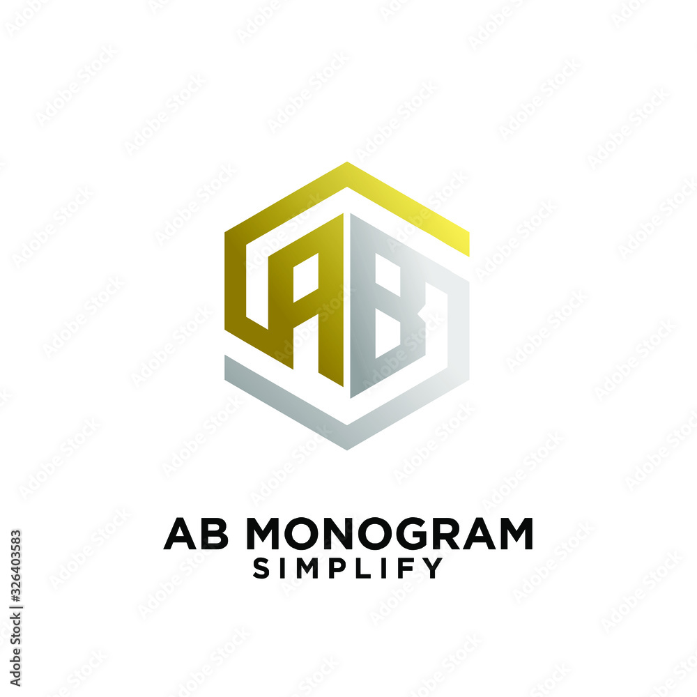 gold silver ab, ba, a b initial monogram hexagon letter black logo design with white background gold silver ab, ba, a b initial monogram hexagon letter black logo design with white background