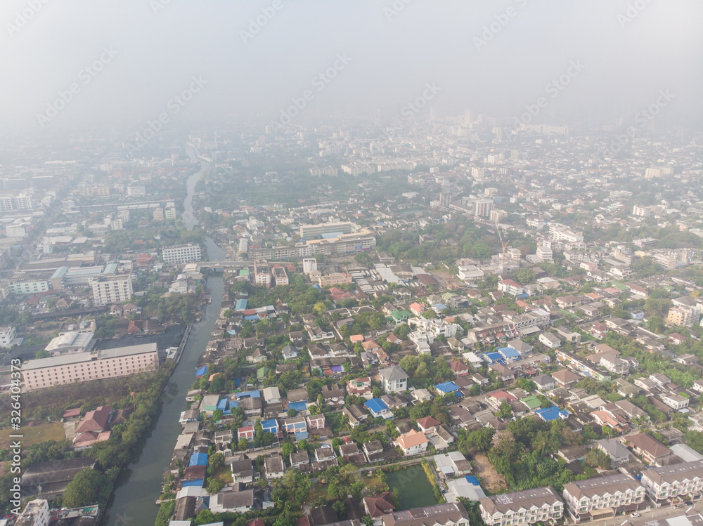 Air pollution remains at hazardous levels PM 2.5 pollutants dust and smoke PM2.5 aerial view