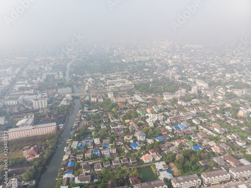 Air pollution remains at hazardous levels PM 2.5 pollutants dust and smoke PM2.5 aerial view © themorningglory