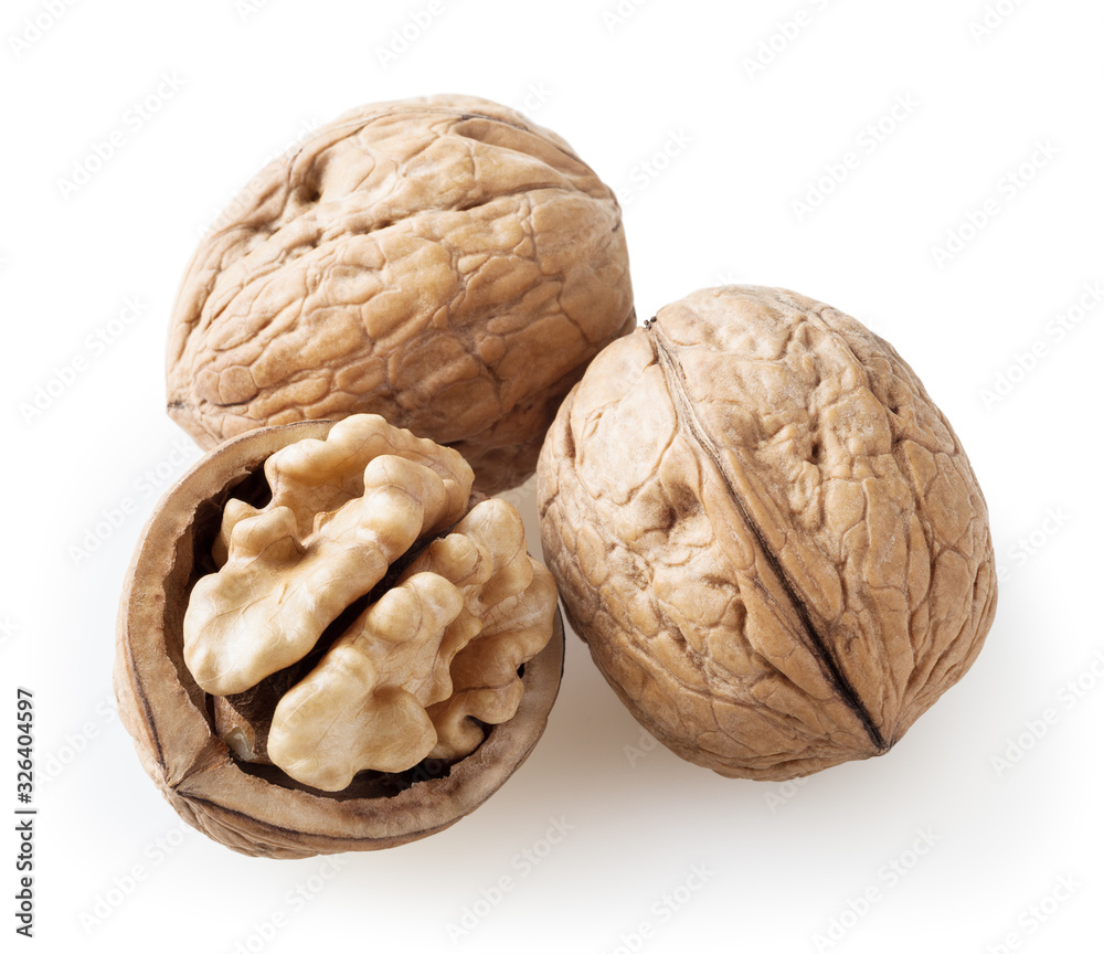 Walnuts isolated on white background with clipping path Walnuts isolated on white background with clipping path