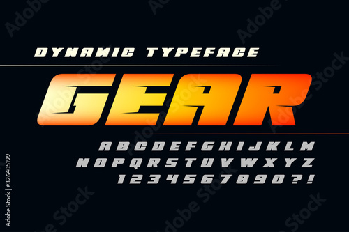 Futuristic alphabet design, typeface, letters and numbers.