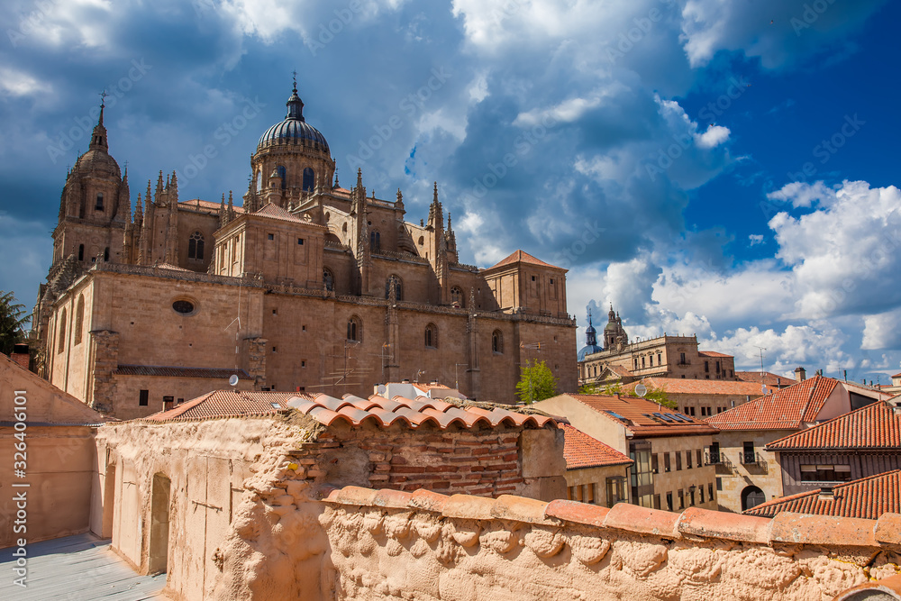 View of the beautiful old city and the historical Salamanca Cathedral