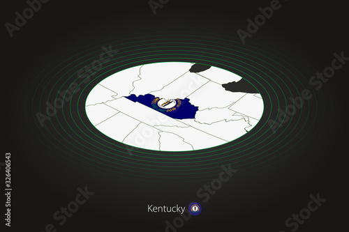 Kentucky map in dark color, oval map with neighboring US states.