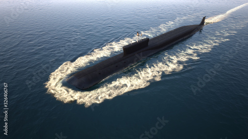 Photography Heavy atomic submarine floating in ocean
