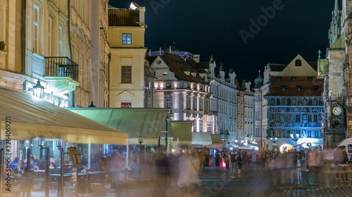 Night view of Old Town Square timelapse in Prague. Czech Republic