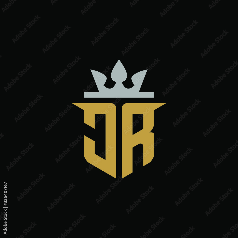 	 Initial Letter JR with Shield King Logo Design	