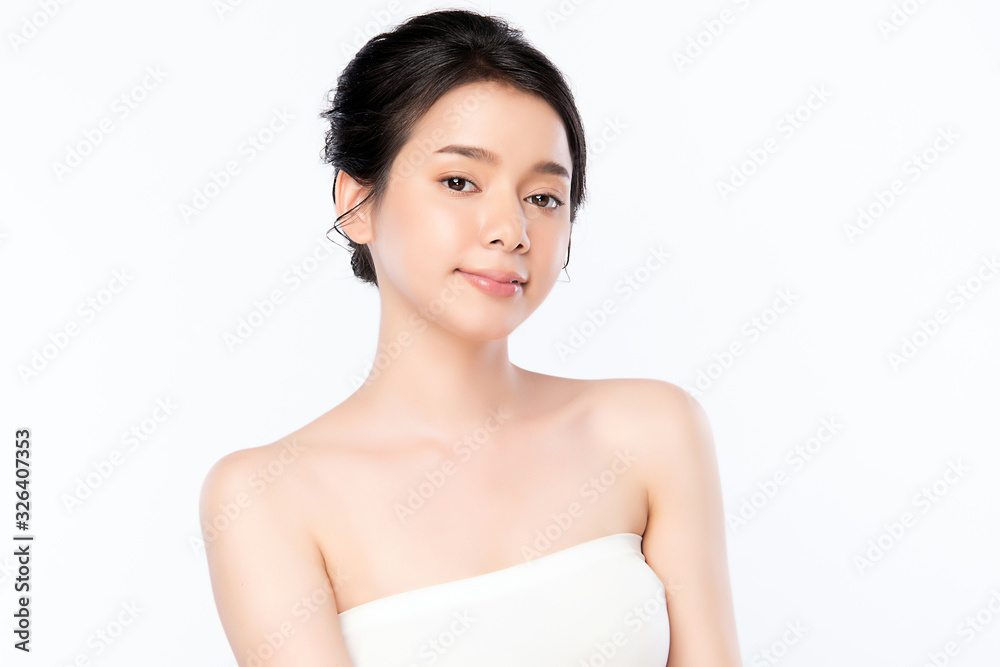 Portrait beautiful young asian woman clean fresh bare skin concept. Asian girl beauty face skincare and health wellness, Facial treatment, Perfect skin, Natural makeup, on white background, Portrait beautiful young asian woman clean fresh bare skin concept. Asian girl beauty face skincare and health wellness, Facial treatment, Perfect skin, Natural makeup, on white background,