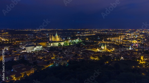 Wonderful night timelapse View To The City Of Prague From Petrin Observation Tower In Czech Republic