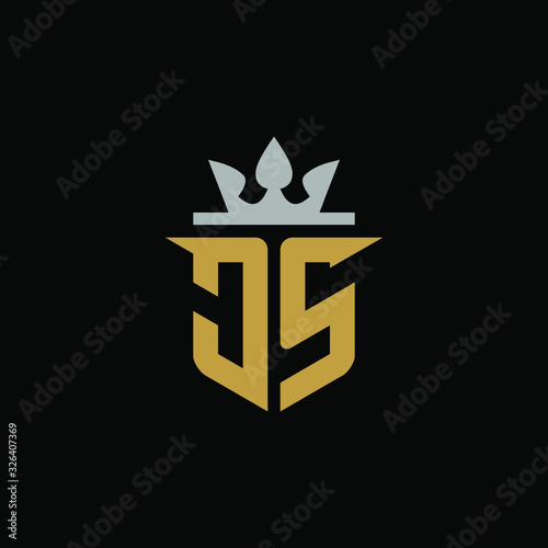	 Initial Letter JS with Shield King Logo Design	