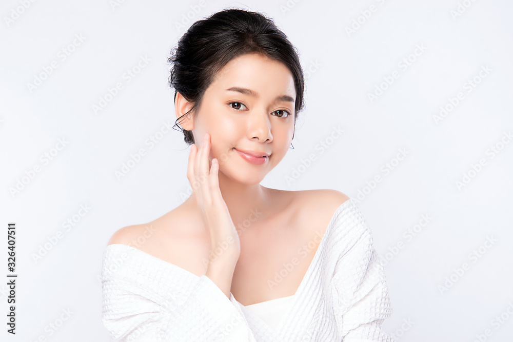 Portrait beautiful young asian woman clean fresh bare skin concept. Asian girl beauty face skincare and health wellness, Facial treatment, Perfect skin, Natural makeup, on white background, Portrait beautiful young asian woman clean fresh bare skin concept. Asian girl beauty face skincare and health wellness, Facial treatment, Perfect skin, Natural makeup, on white background,