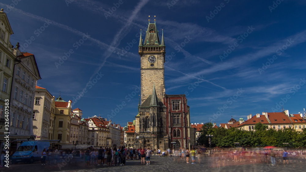 Old Town City Hall in Prague timelapse , view from Old Town Square, Czech Republic