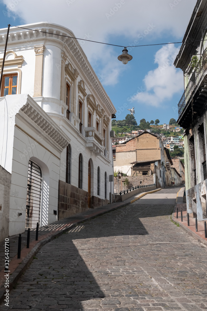 La Ronda Street, the bohemian historical center of Quito, founded in the 16th century on the ruins of an Inca city, Ecuador