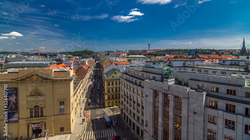 View from the height Powder Tower in Prague timelapse. Historical and cultural monument photo