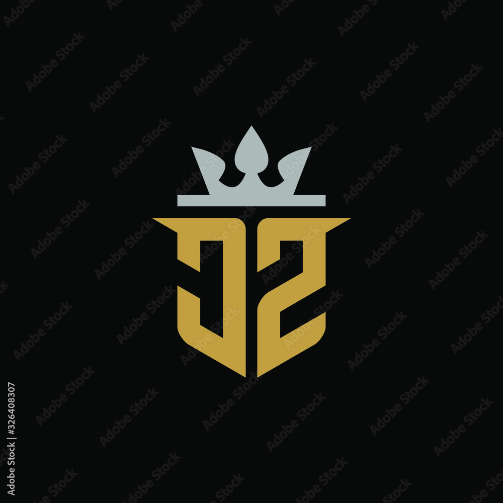 Initial Letter JZ with Shield King Logo Design Initial Letter JZ with Shield King Logo Design