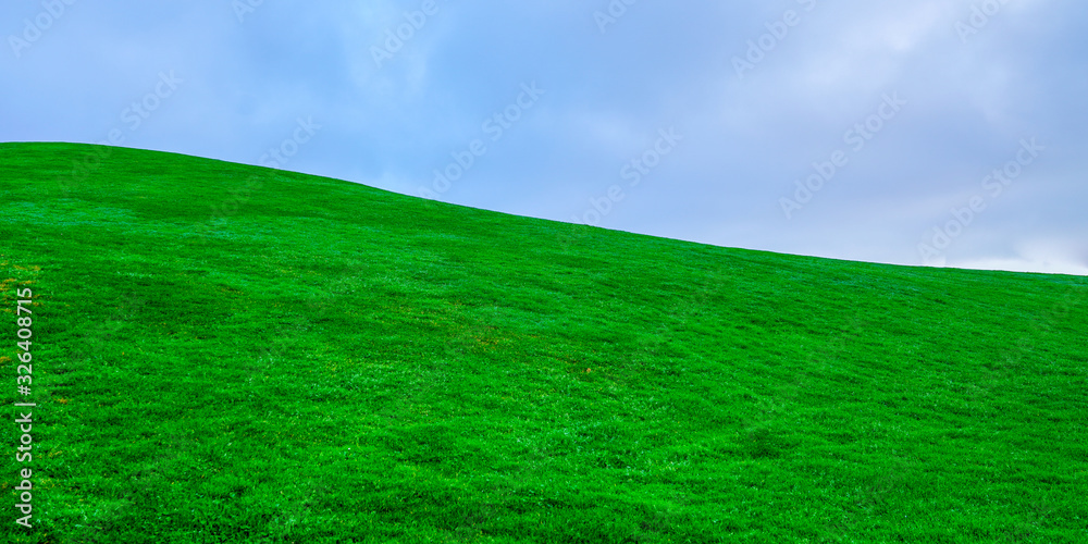 fresh real green grass lawn on hill with blue cloud sky fresh real green grass lawn on hill with blue cloud sky