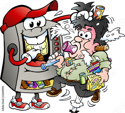 Vector Cartoon illustration of a Vending Machine feeding a Customer