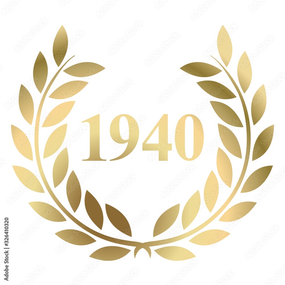 Year 1940 gold laurel wreath vector isolated on a white background Year 1940 gold laurel wreath vector isolated on a white background