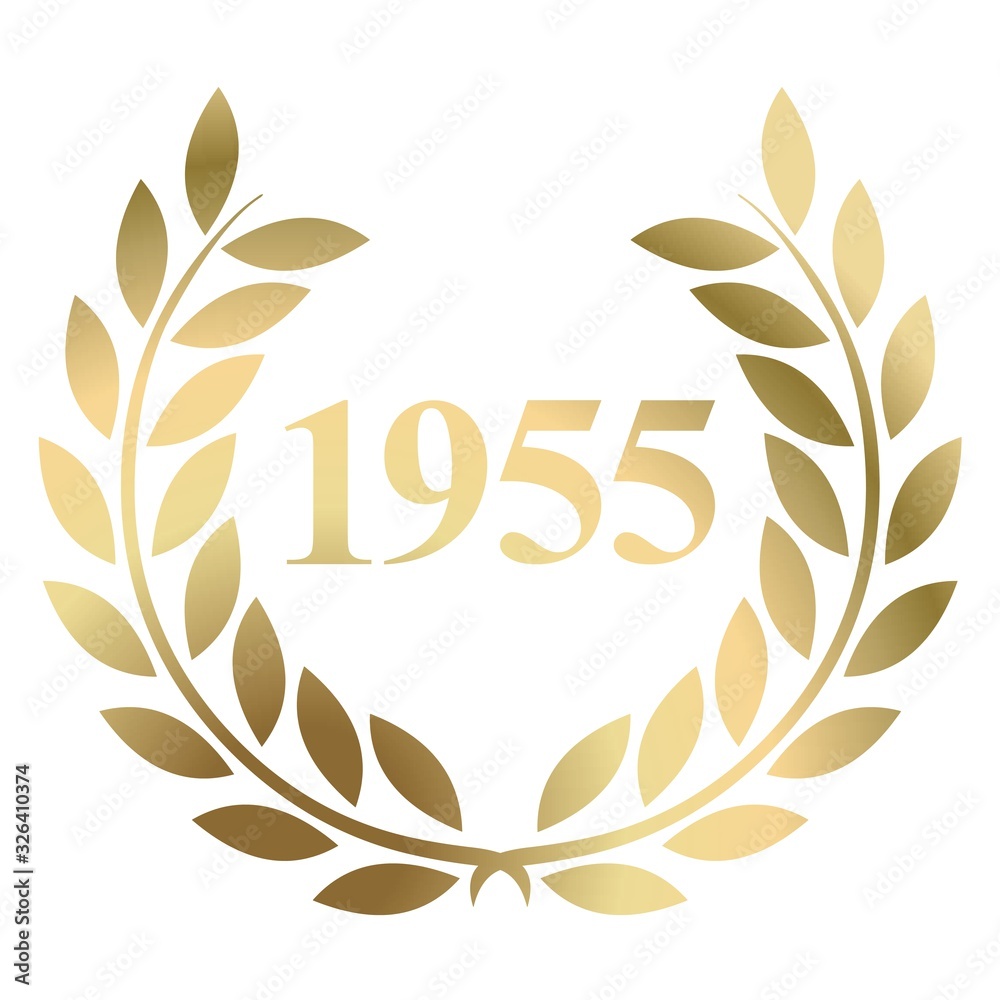 Year 1955 gold laurel wreath vector isolated on a white background 