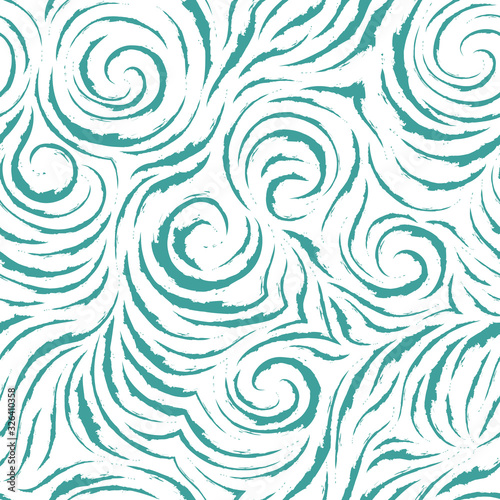 Seamless vector blue pattern of smooth lines with torn edges in the form of corners and spirals. Light texture for finishing fabrics or wrapping paper in pastel colors