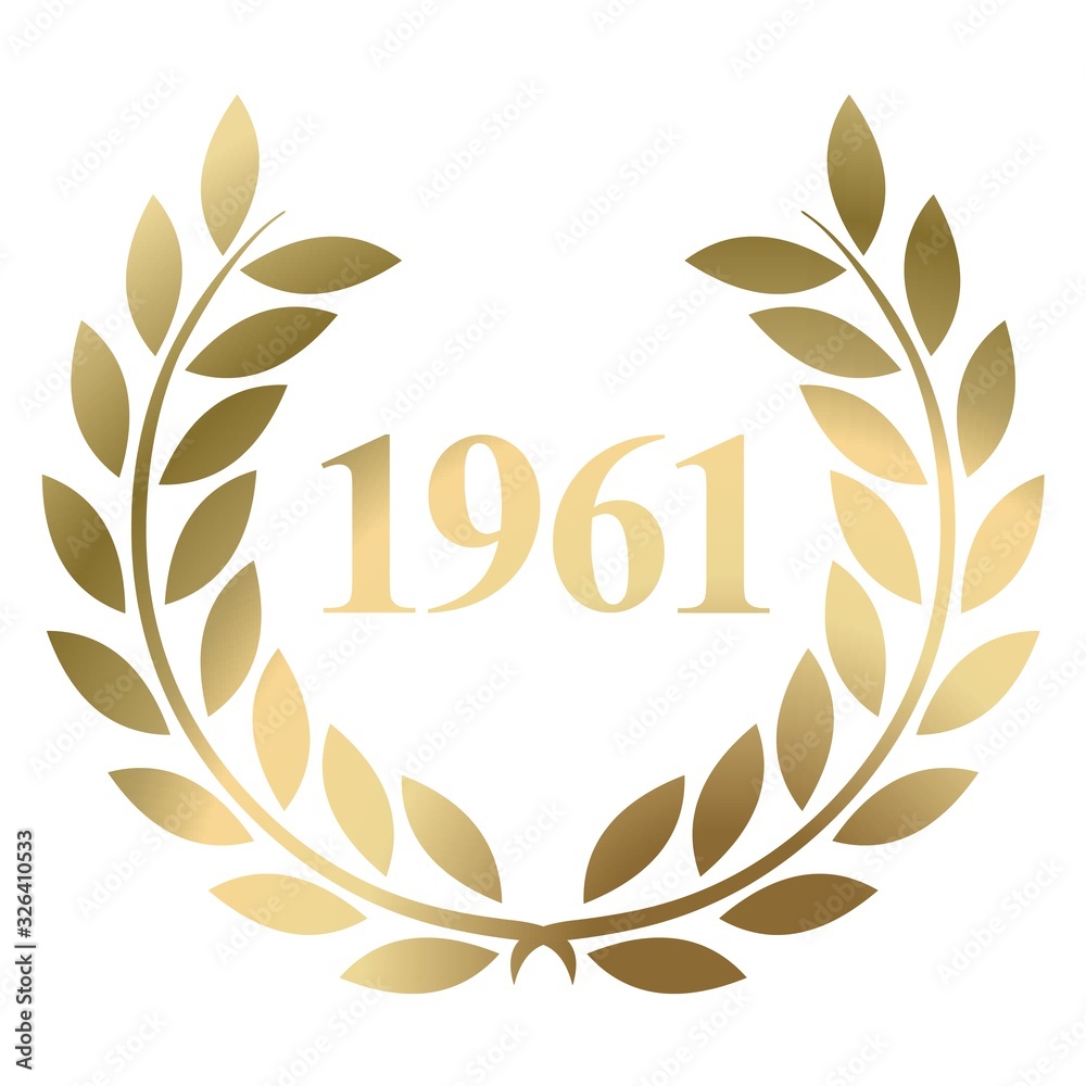 Year 1961 gold laurel wreath vector isolated on a white background 