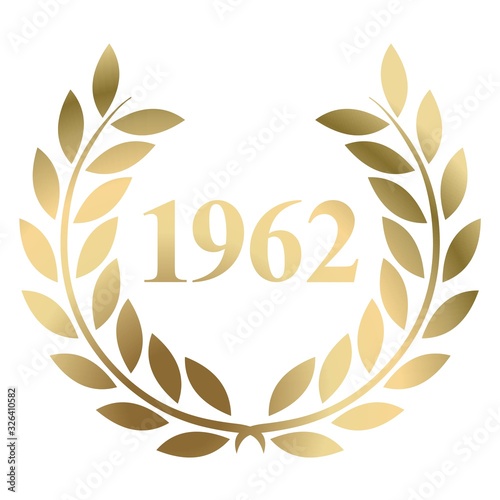 Year 1962 gold laurel wreath vector isolated on a white background 