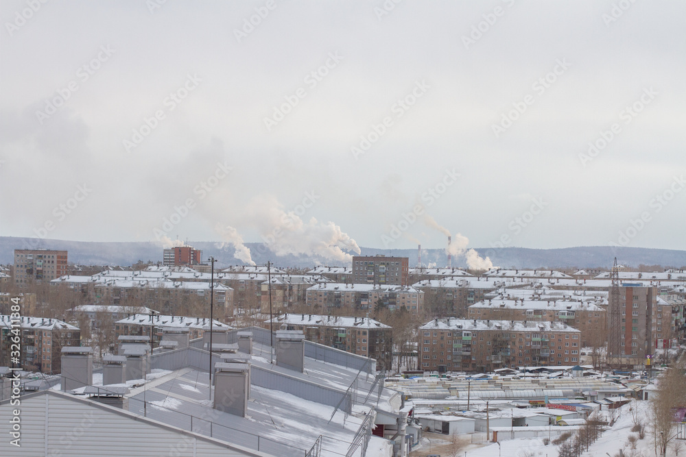 Air pollution, black sky over industrial city Air pollution, black sky over industrial city