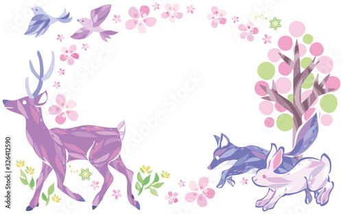 春　桜　動物　フレーム
