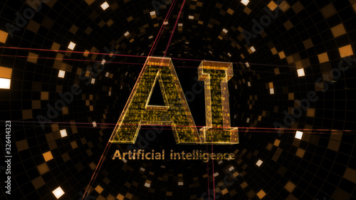 AI artificial intelligence digital network computer technology 3D illustration.