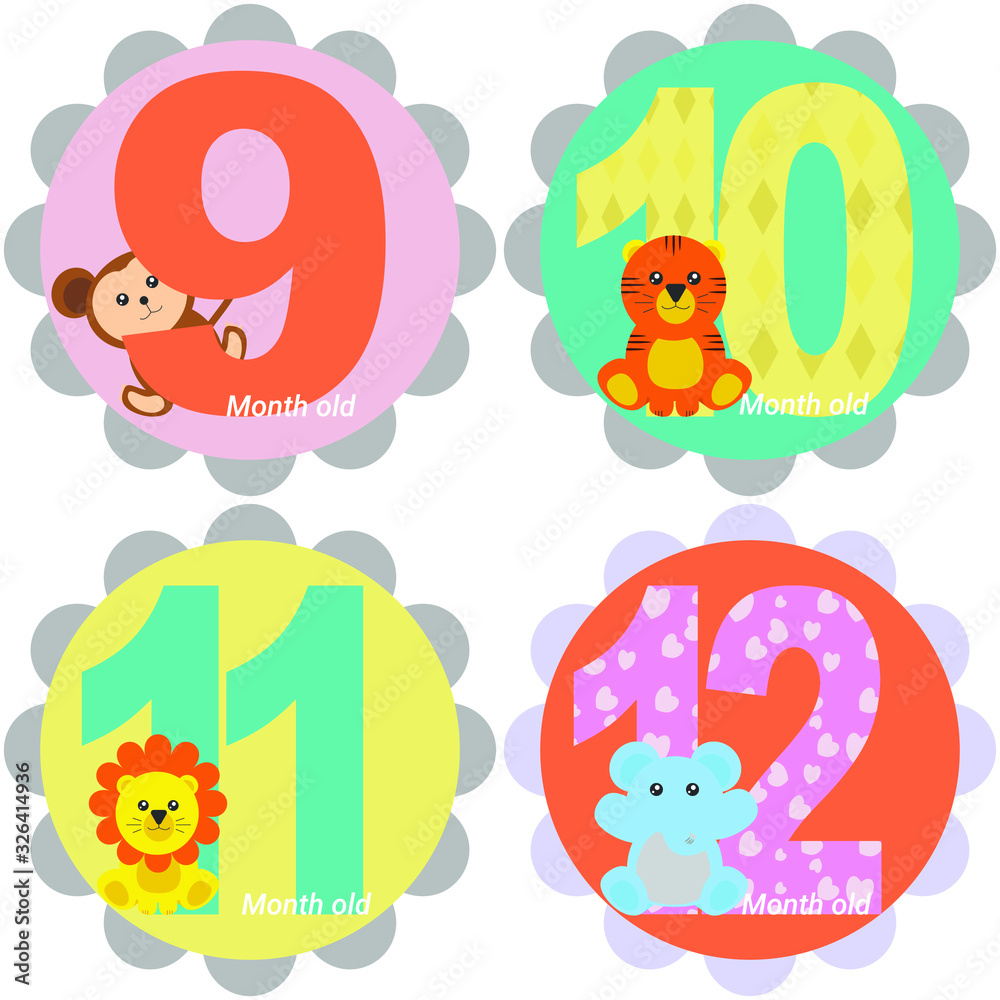 Monthly stickers. Stickers for the baby's month. Milestone baby months stickers  K