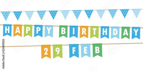 happy birthday 29 february party flags banner on white background vector illustration EPS10