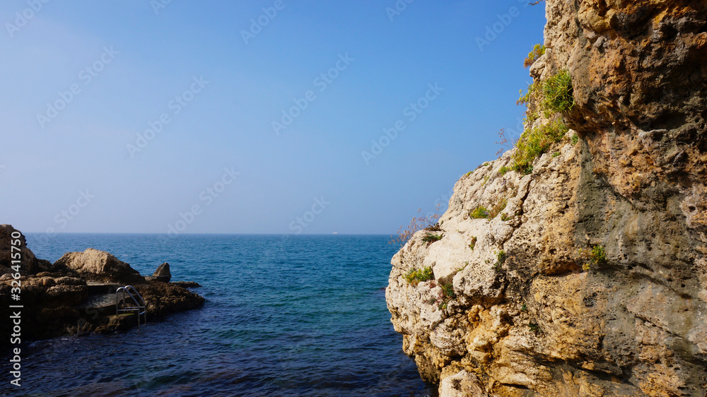 Adriatic sea coast with hills in Rovinj, Croatia
