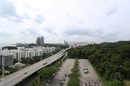 Cityscape of Condominium building complex and Green forest park in singapore, City area
